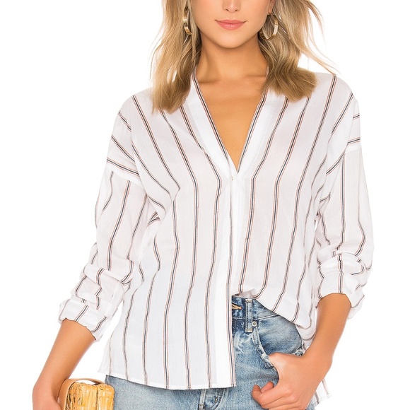 NWT VINCE Embroided Stripe Cotton Blouse Optic White M - Picture 2 of 8